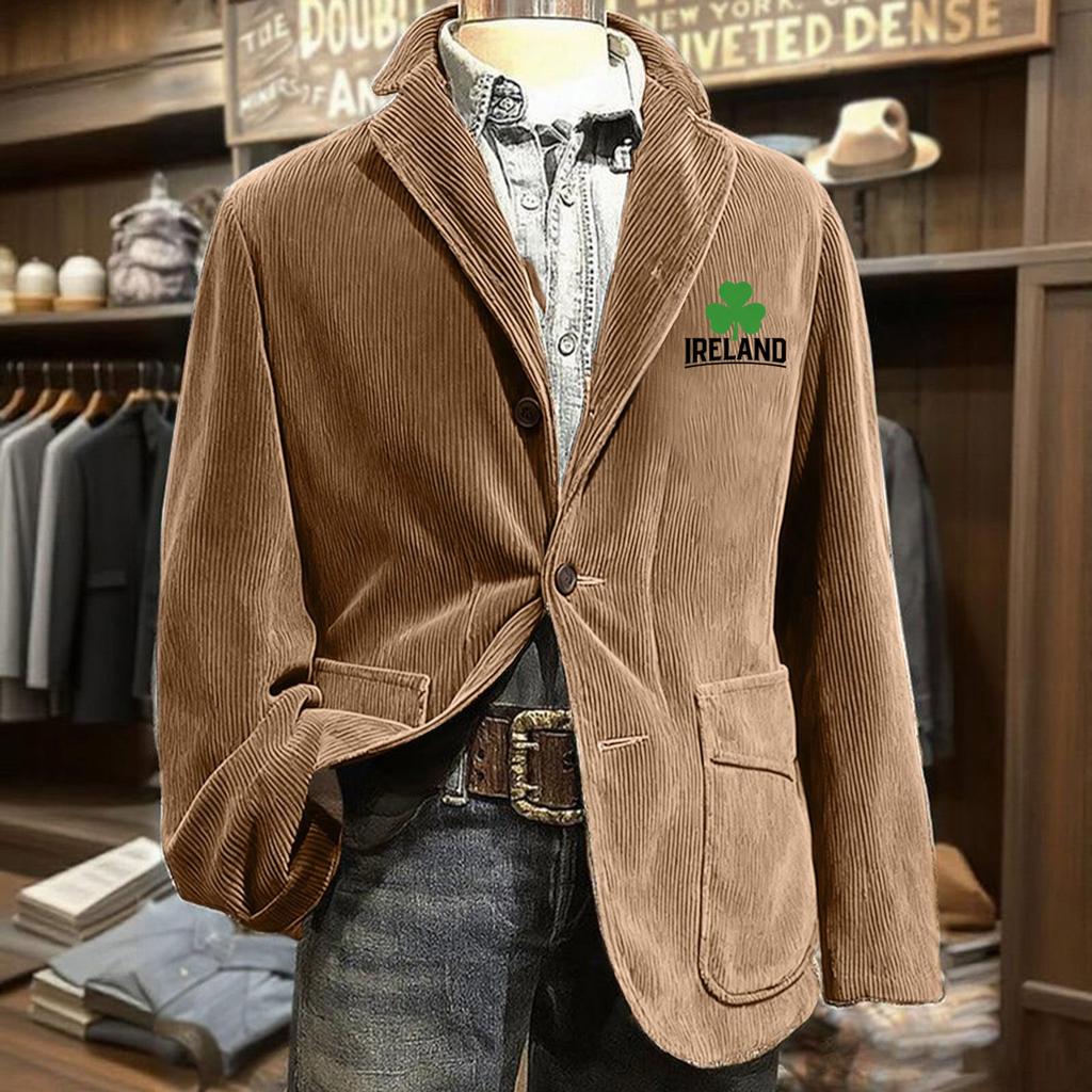Men's Printing Corduroy Warm Pocket Suit Jacket Cardigan Men's Casual Suit