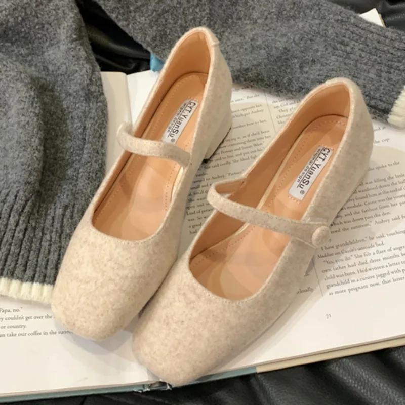 Fashion Women's Fashion Low Heel Shoes Spring New Square Head Shallow Mouth Suede Diamond Buckle Non-slip Low Top Shoes