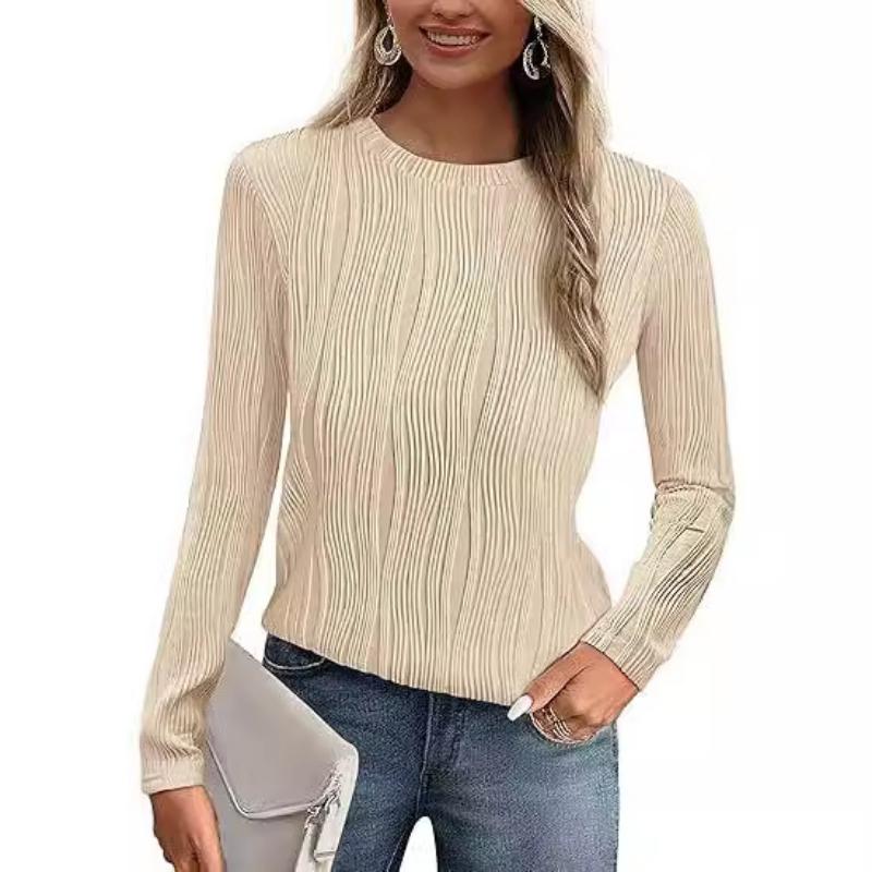 Womens Tops Trendy Dressy Casual Long Sleeve Crewneck Basic T Shirts Solid Loose Textured Blouses Outfits