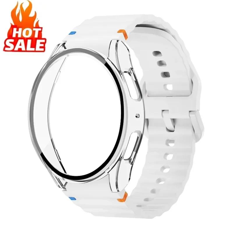 Case+Strap for Samsung Galaxy Watch 7 6 5 4 40mm 44mm Silicone Official Band PC Protector Cover Bumper Accessorie Galaxy Watch 7