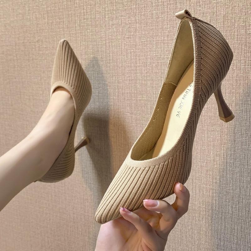 women fashion sweet black mesh breathable spring & summer slip on stiletto heel shoes lady cool brown heel shoes ab655