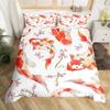 Japanese Goldfish Duvet Cover Set Fantasy Yin Yang Cherry Blossom Flowers Comforter Cover Set Blue Sea Wave Breathable Bedding