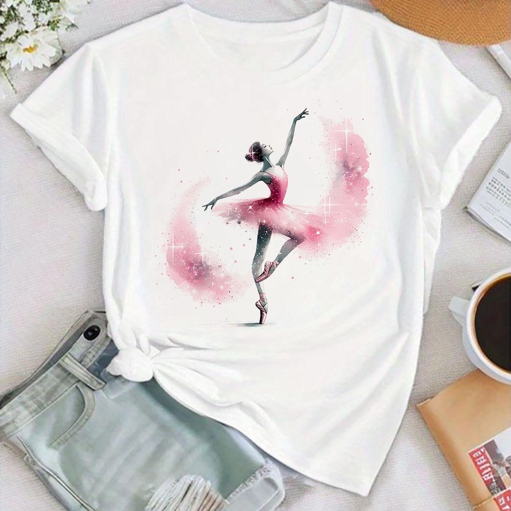 Watercolor Ballerina Print Shirt Bag Baller Dancer Outfit T-shirt Women Summer Clothes Tops Girls Short Sleeve Tee Female Shirts