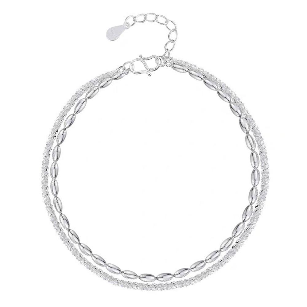 Simple and Luxurious Silver Plated Starry Double Layered Rice Grain Bracelet for Women's Light Luxury Flower Collection