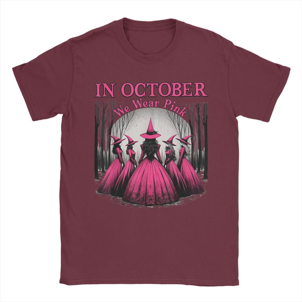 Streetwear T-Shirt Retro im Oktober tragen wir Pink Hexe Brustkrebsbewusstsein Baumwoll-T-Shirts Trendy Y Kurzarm-Tops