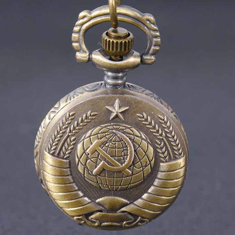 Kleine Ähre geprägtes Bronze Retro Halskette Kleine Quarz Taschenuhr