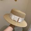 Women's summer beach straw hat beach shade sun protection color blocked flat top sun hat British versatile top hat
