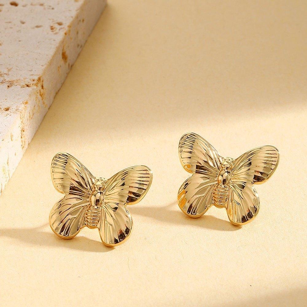 

Chic Hypoallergenic Golden Butterfly Stud Earrings, Stainless Steel Fashion Jewelry for Women, Ideal Daily & Party Accessories