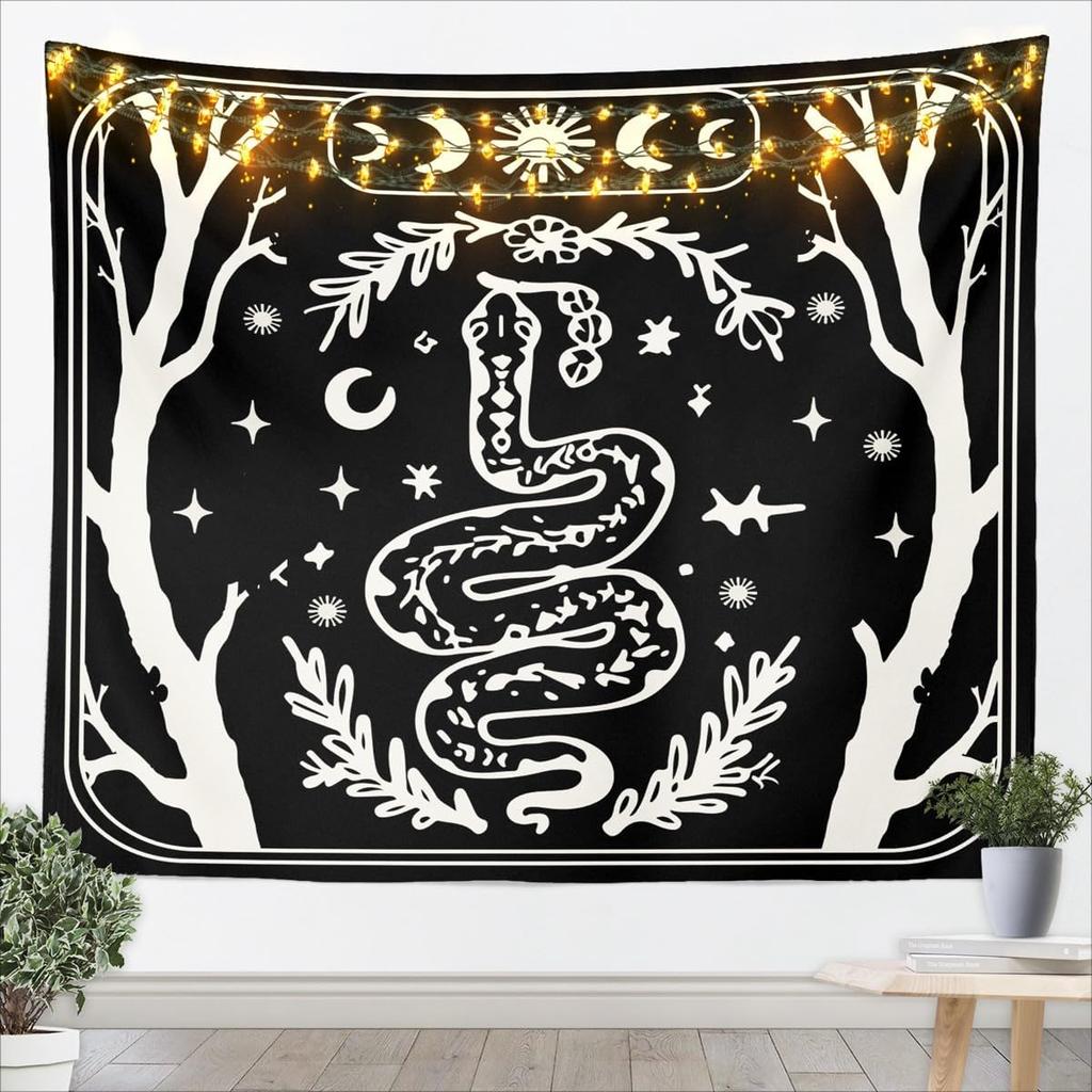 Halloween Boho Moth Tapestries Gothic Nature Wall Tapestry Boho Exotic Vintage Floral Black Wall Art For Kids Teens Youth Women