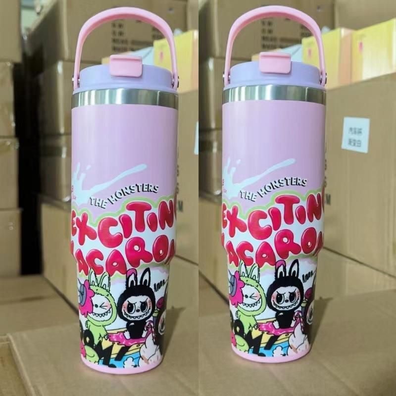 Creative cartoon 304 stainless steel thermos cup Children's portable handle cup Men's and women's 30oz large-capacity car cup