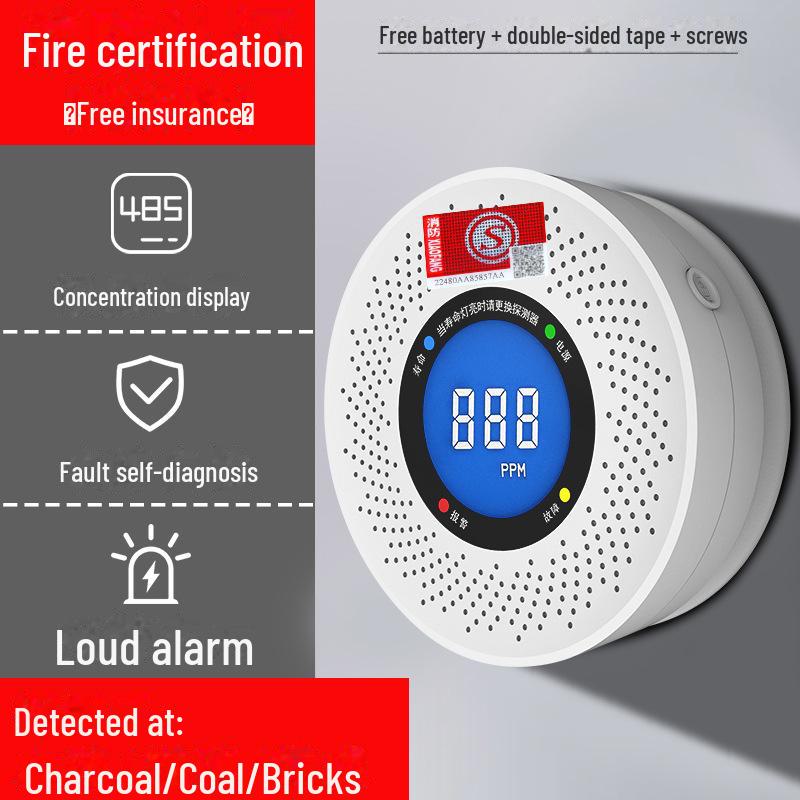 Zasilany bateryjnie wewnętrzny detektor tlenku węgla i gazu