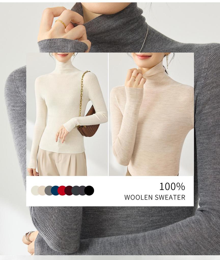 Yangzi Seamless High Neck 100% Fine Wool Slim Fit Women's Sweater