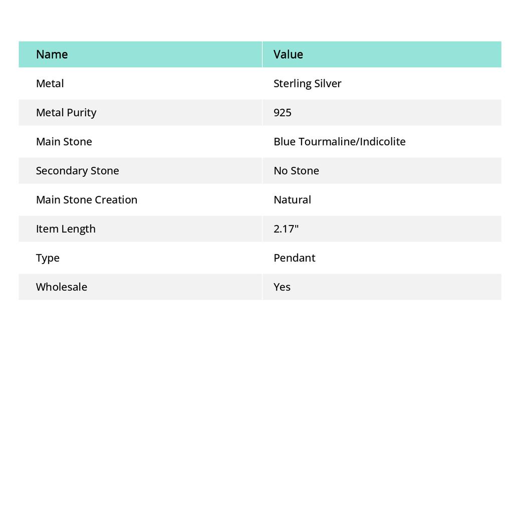 Natürlicher Indigolith-Turmalin-Edelstein-Anhänger aus 925er Sterlingsilber, 5,5 cm, D2h80