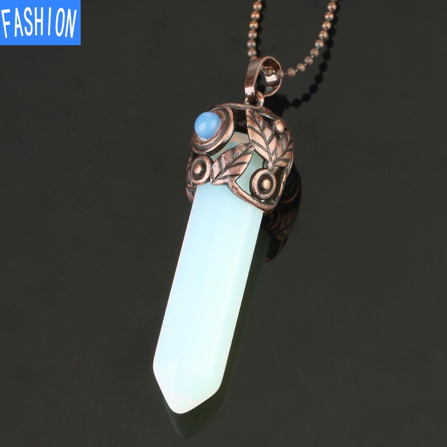 Natural Crystal Hexagonal Pendant Amethyst Necklace Autumn And Winter Women'S Retro Necklace