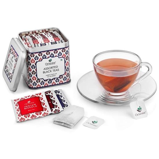 Octavius Assorted Black Tea – 25 Teebeutel | Tee-Geschenksets zum Valentinstag | 3 verschiedene Schwarztees | Indian Masala, Assam, Darjeeling