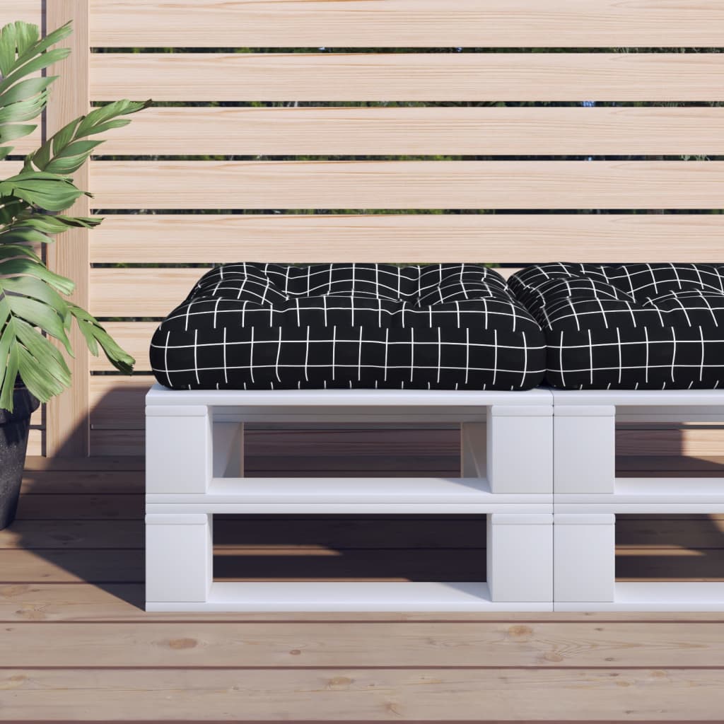Pallet Cushion Black Checkered Pattern 60 X 60 X 12 Cm Fabric