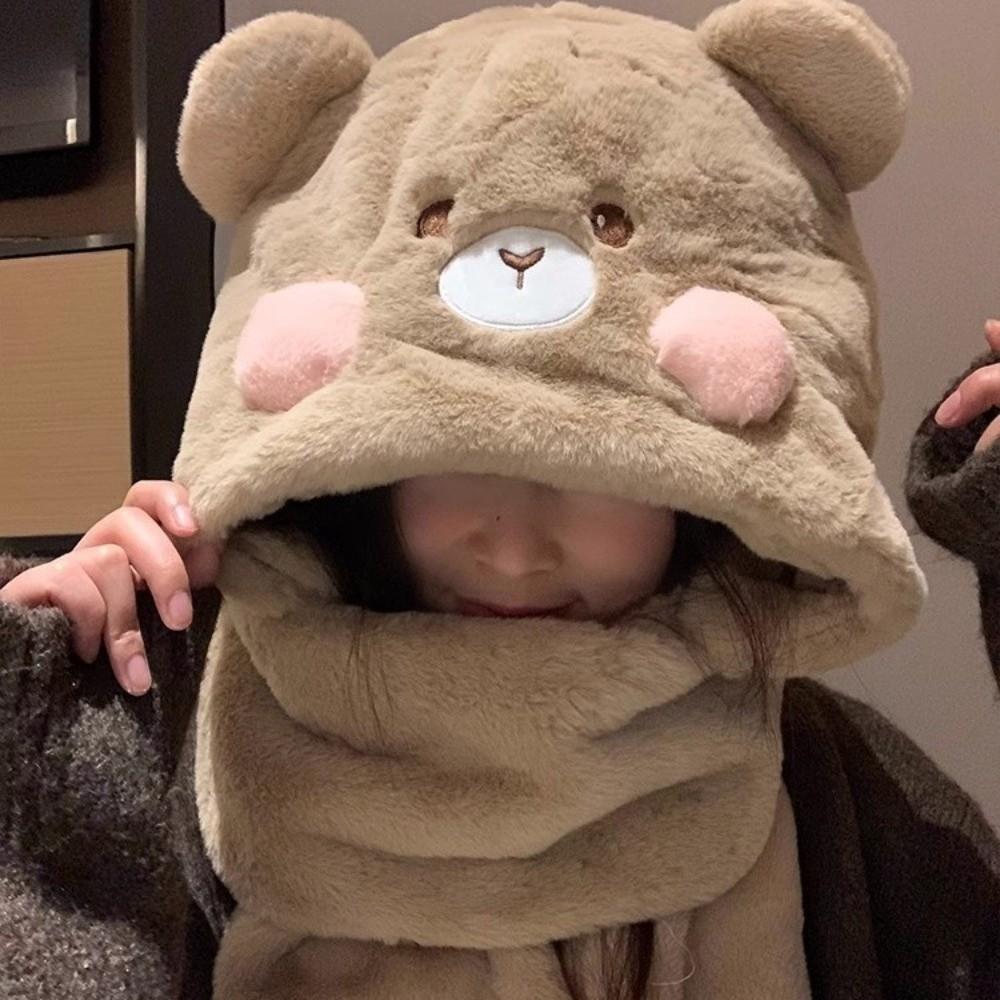 Fluffy Ear Protection Hat Warm Velvet Bucket Hat Cute Plush Bear Hat  Women