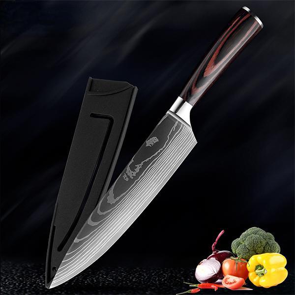440C German Kitchen Knife Damascus Laser Pattern Utility Chef Knife EDC Cleaver Filleting Santoku Best Kitchen Tool