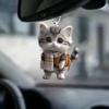 2D Car Pendant Hanging Ornament with Chain Realistic Animal Cat-Shaped Rearview Mirror Hanging Decor Car Interior Accessories