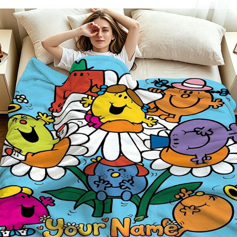 1PC Mr. Men Little Miss Custom Name Patterned Flannel Blanket Suitable For All Seasons for Home Decor Warmth and Comfort Gifts Holiday Present