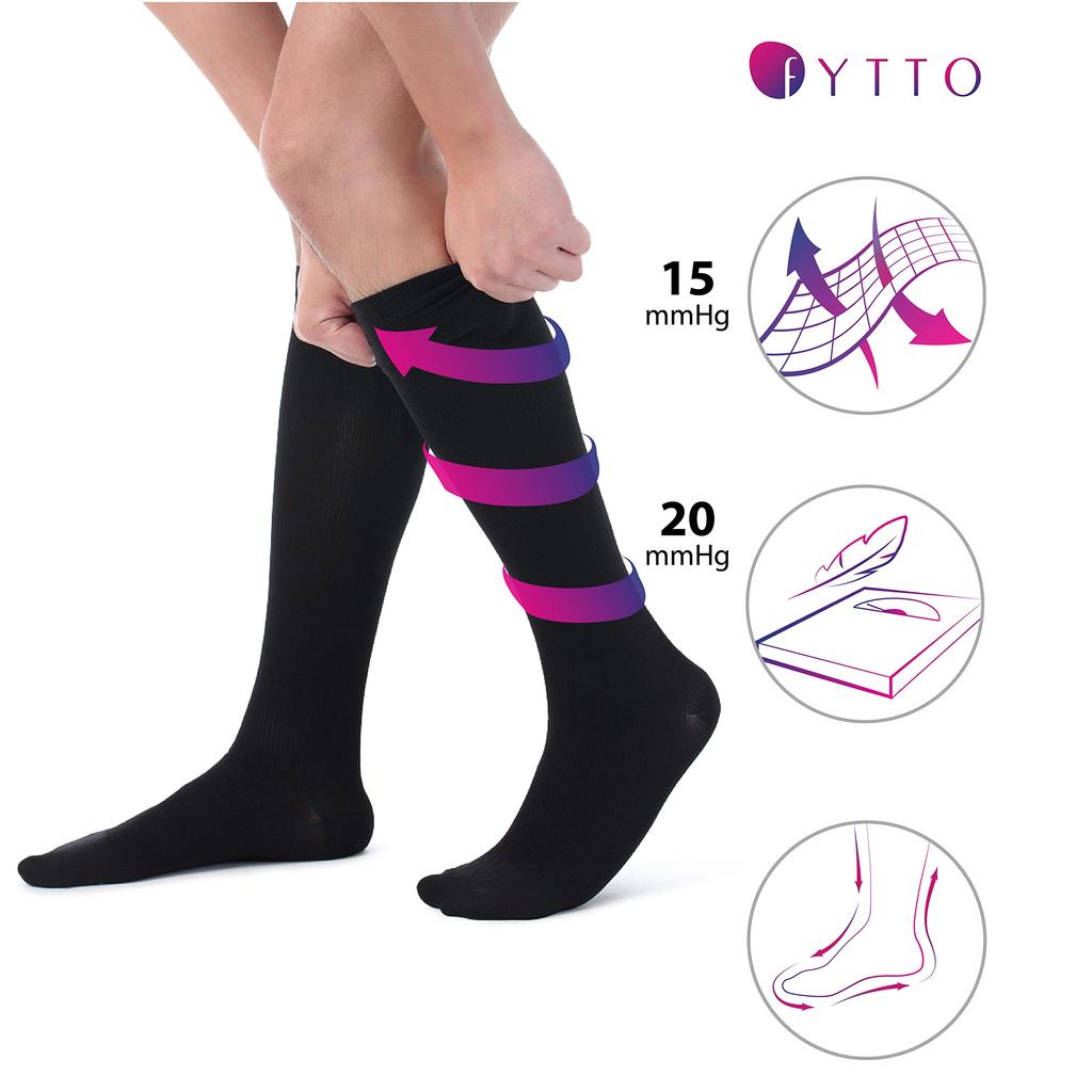 Fytto Compression High Socks with Graduated Compression Business Reduces 1067 M Men's Socks, Design, Socks, Swelling, Black,