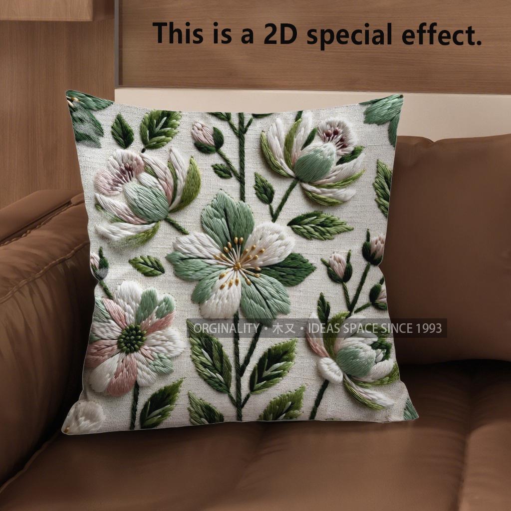 2D Floral Embroidered Pattern Throw Pillow Covers Pattern Cushion Cover Suitable For Sofa Bedroom Car Pillow Cover