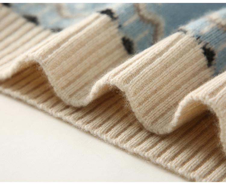 Women's Thickened Fair Isle Cashmere Pullover Sweater - Round Neck, Long-Sleeve, Double-Ply Wool Jacquard