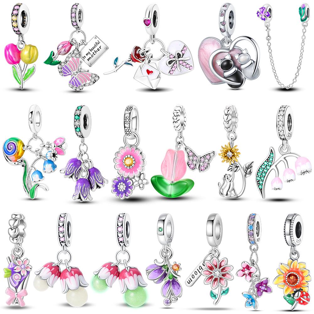 Charms S Copper Bouquet Romantic Flower Language Theme Beads Fit Pan Original Bracelets Diy Gifts Fine Jewelry