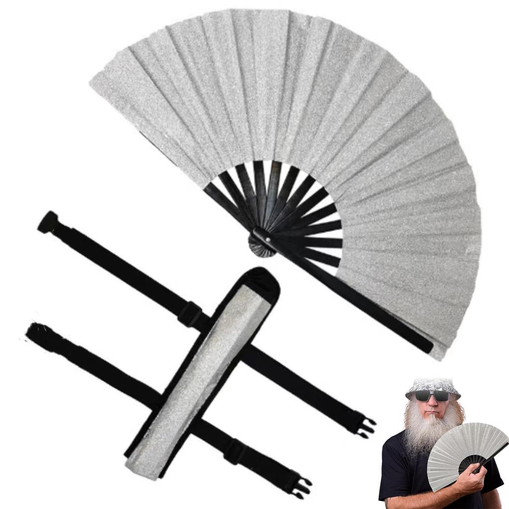 Large Bamboo Kung Fu Fan with Sparkling Cloth Surface for Martial Arts Performance