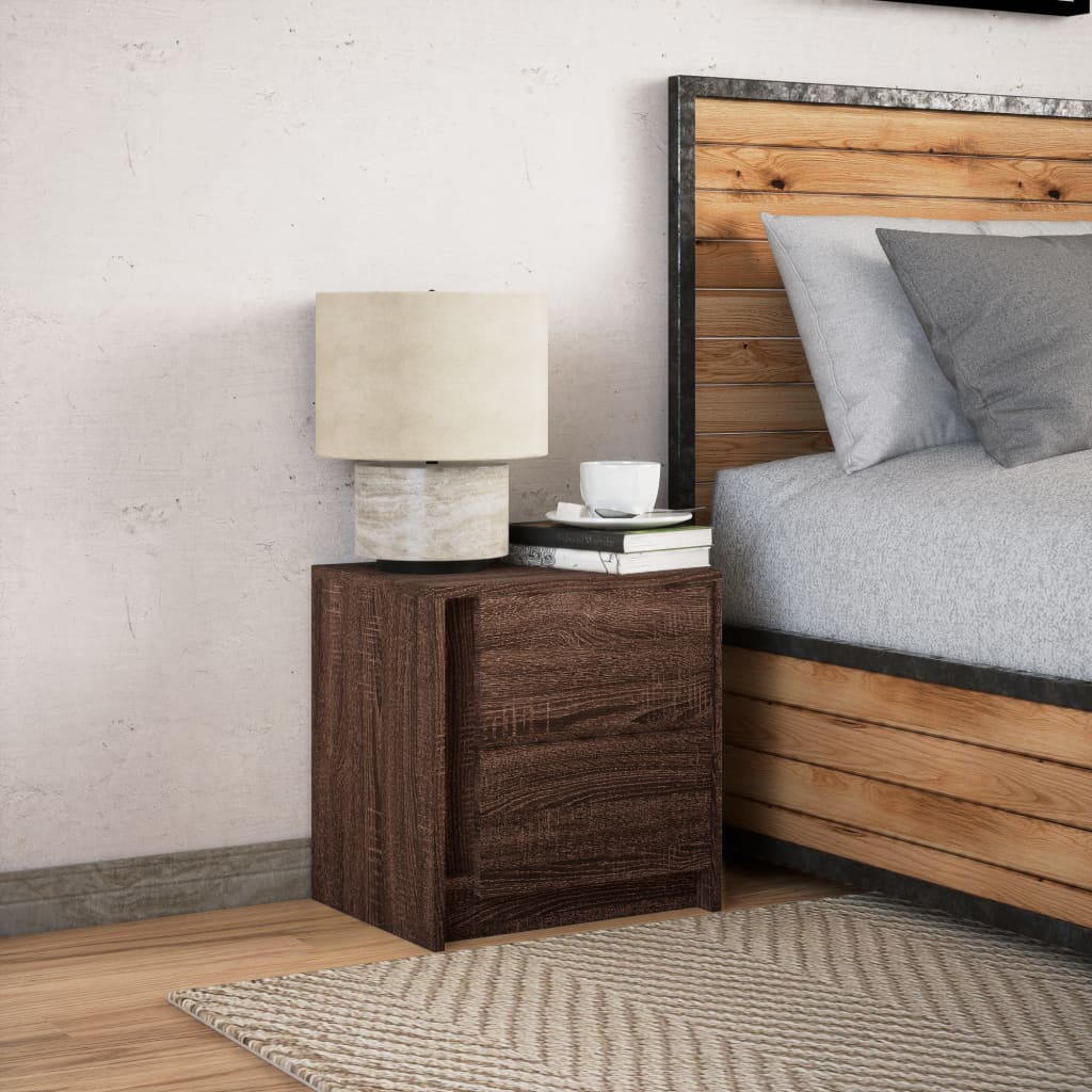 Nightstand with LED Lights Brown Oak Effect Wood Based Material