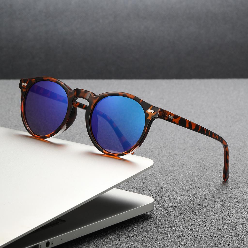 Quality New Retro Round Sunglasses Women Fashion Rivets Decoration Shades UV400 Men Punk Leopard Sun Glasses