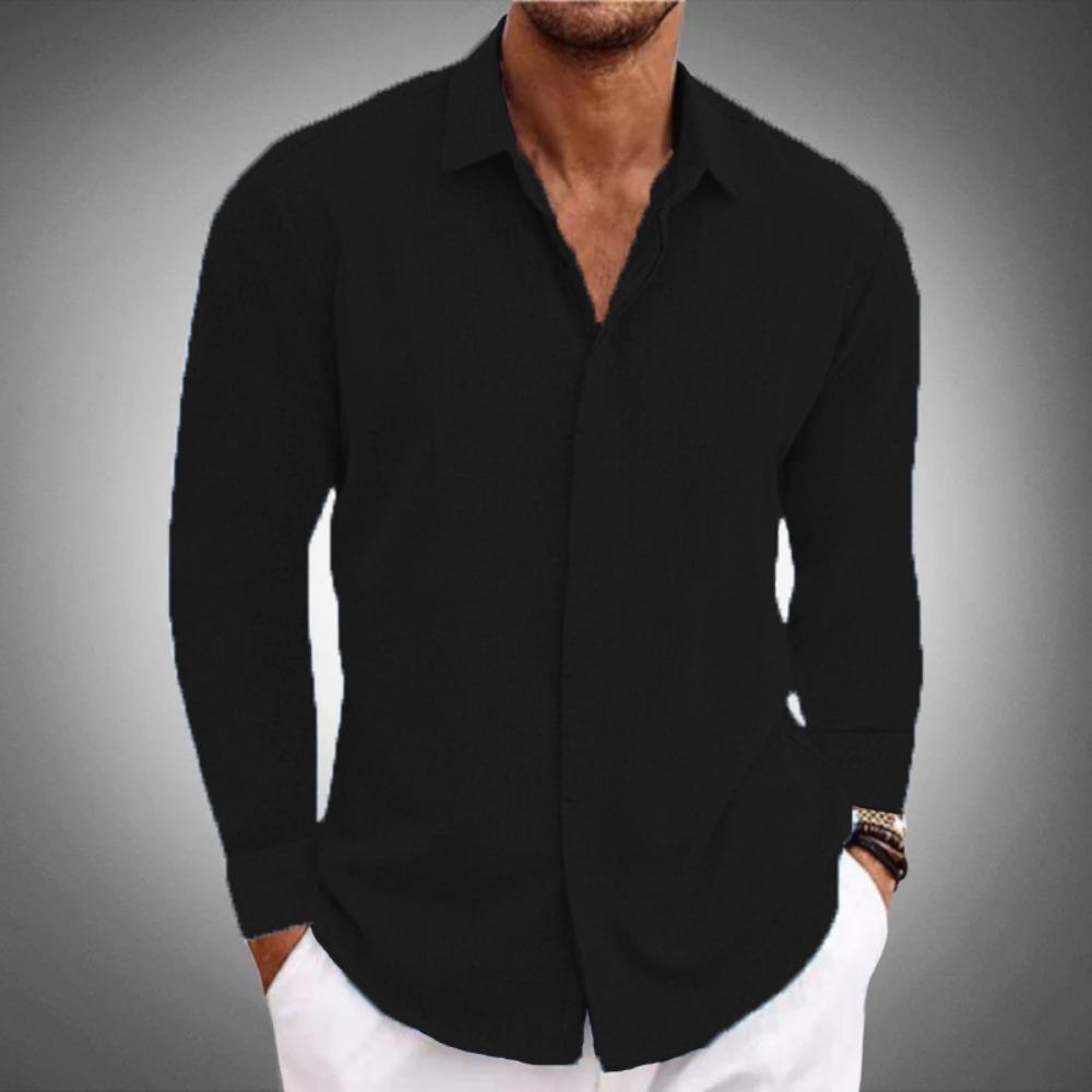 Spring and Autumn Men's Casual Patchwork Lapel Long Sleeved Shirt