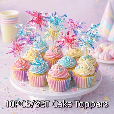10 Pezzi Colorati Glitterati Cake Topper Scintillanti Bamboo Foglio Fuochi d'Artificio Cupcake Toppers Frange Decorazione Torta Preparazione Dessert
