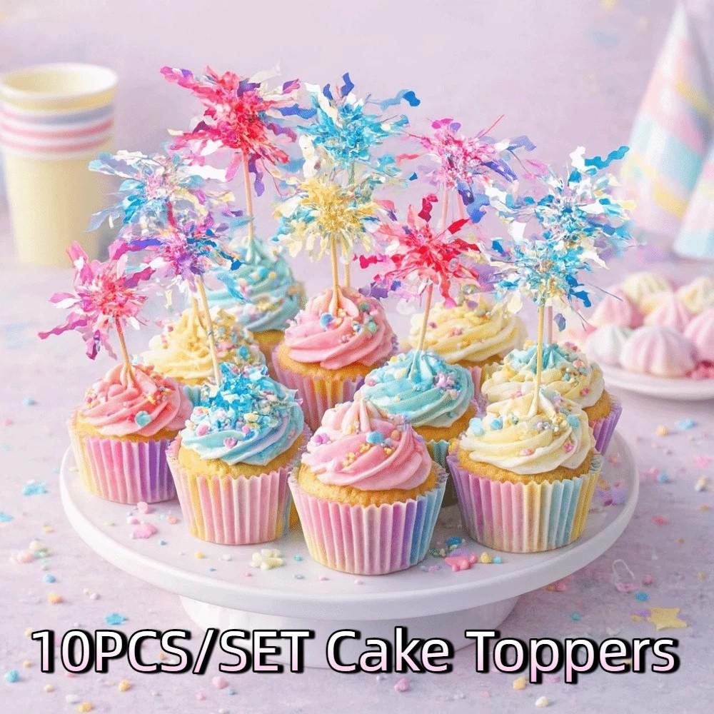 10 pieces Sparkle Foil Firework Cupcake Toppers Fireworks Tassels Cake Plugin  Party Supplies
