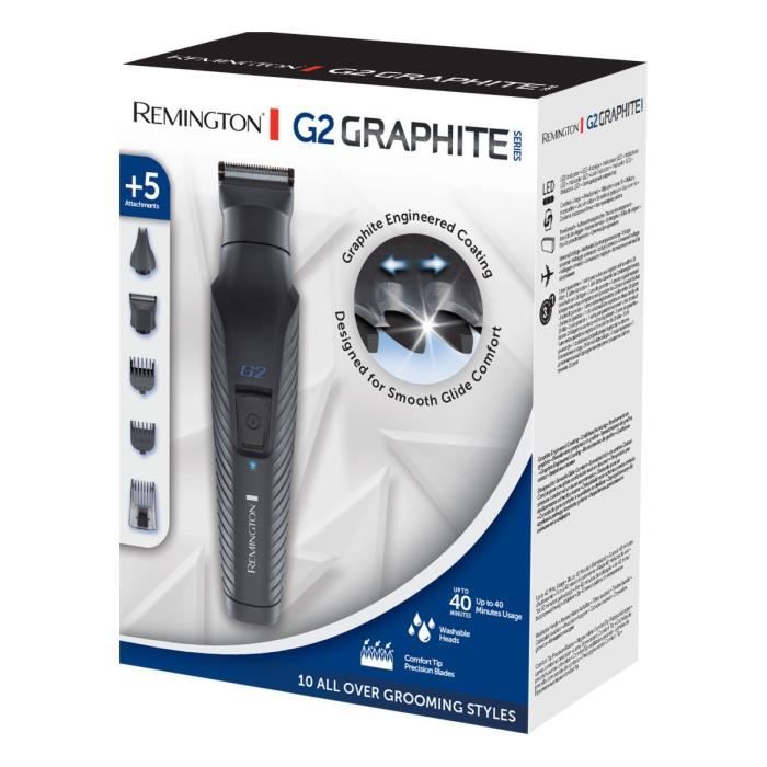 Remington PG2000 Tondeuse Multifonction Graphite Series, Lames Auto-Affûtées, 2 Têtes Interchangeables, Utilisation sans Fil