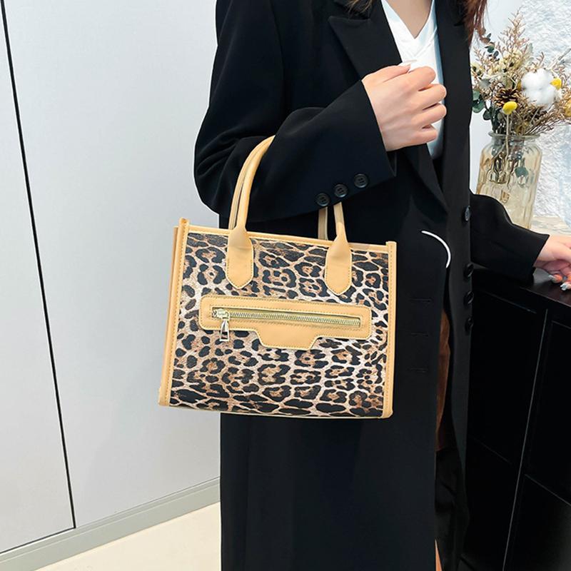 Women's Leopard Print PU Leather Shoulder Bags Casual Handbag Top Handle Purse for Shopping and Travel Commuter Bag