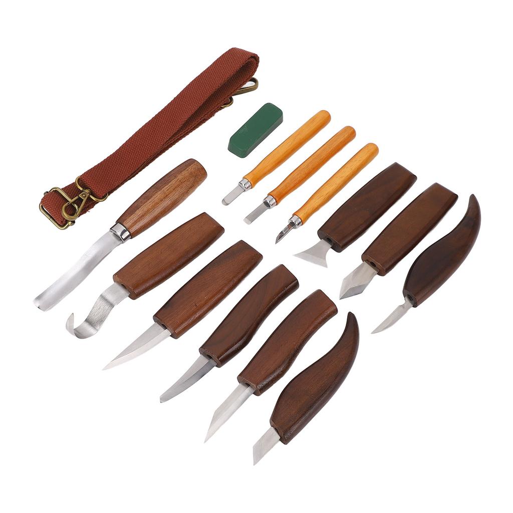 Outils de Sculpture sur Bois Manche Profondément Inséré Haute Dureté Kit de Sculpture Manuelle sur Bois avec Cuir