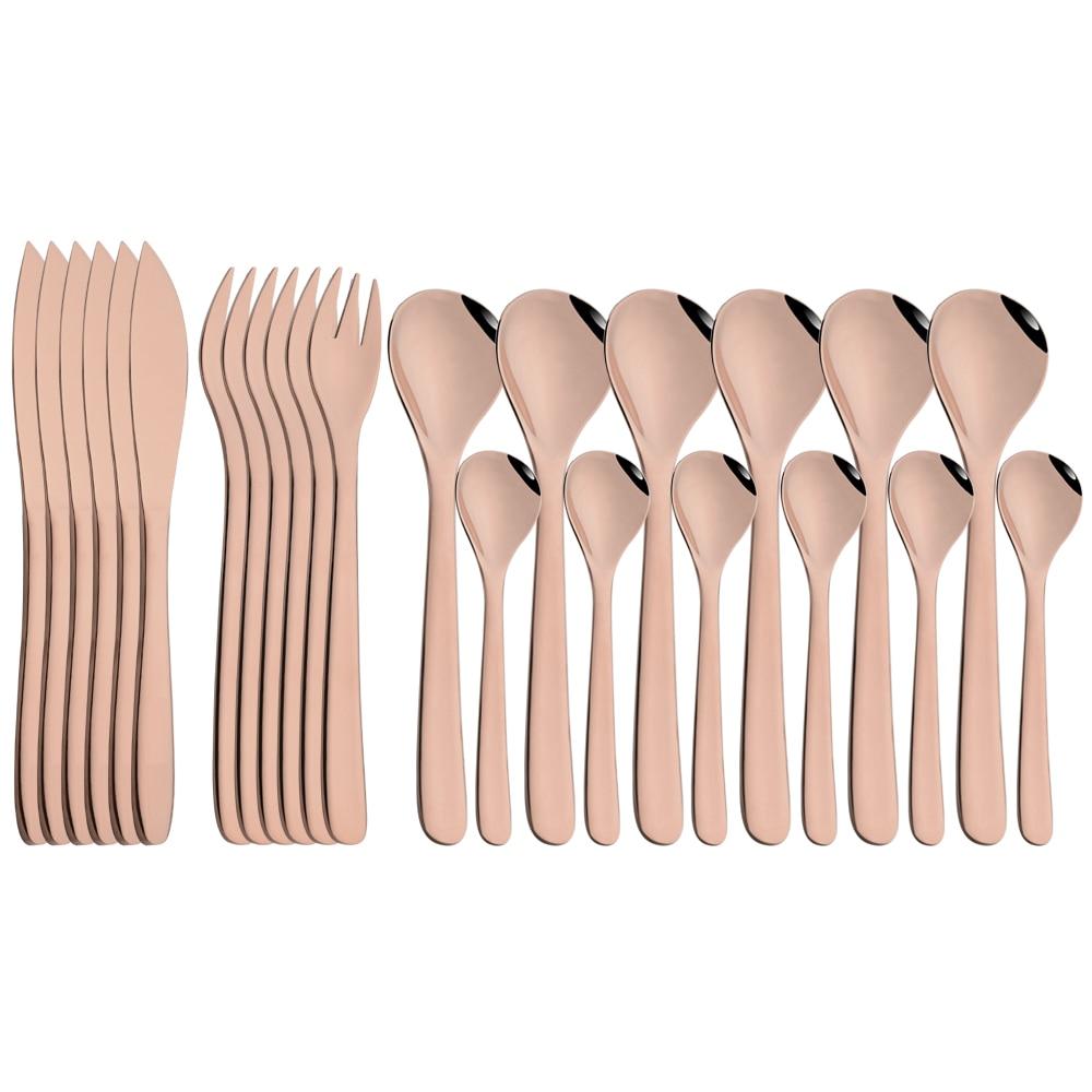 Gold 24 Pieces Cutlery Set 304 Stainless Steel Drop Shaped Teaspoons Dinnerware Kitchen Knife Fork Spoons Tea Spoon Tableware