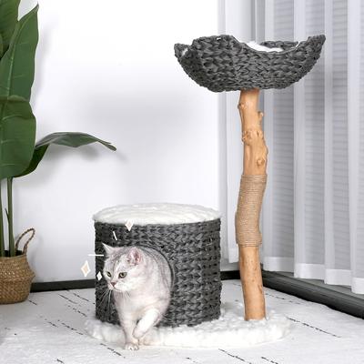 Modern Cat Tree for Indoor Cats, Luxury Tree Condo, Real Wood Scratching Tree Lover Gifts - Unique,