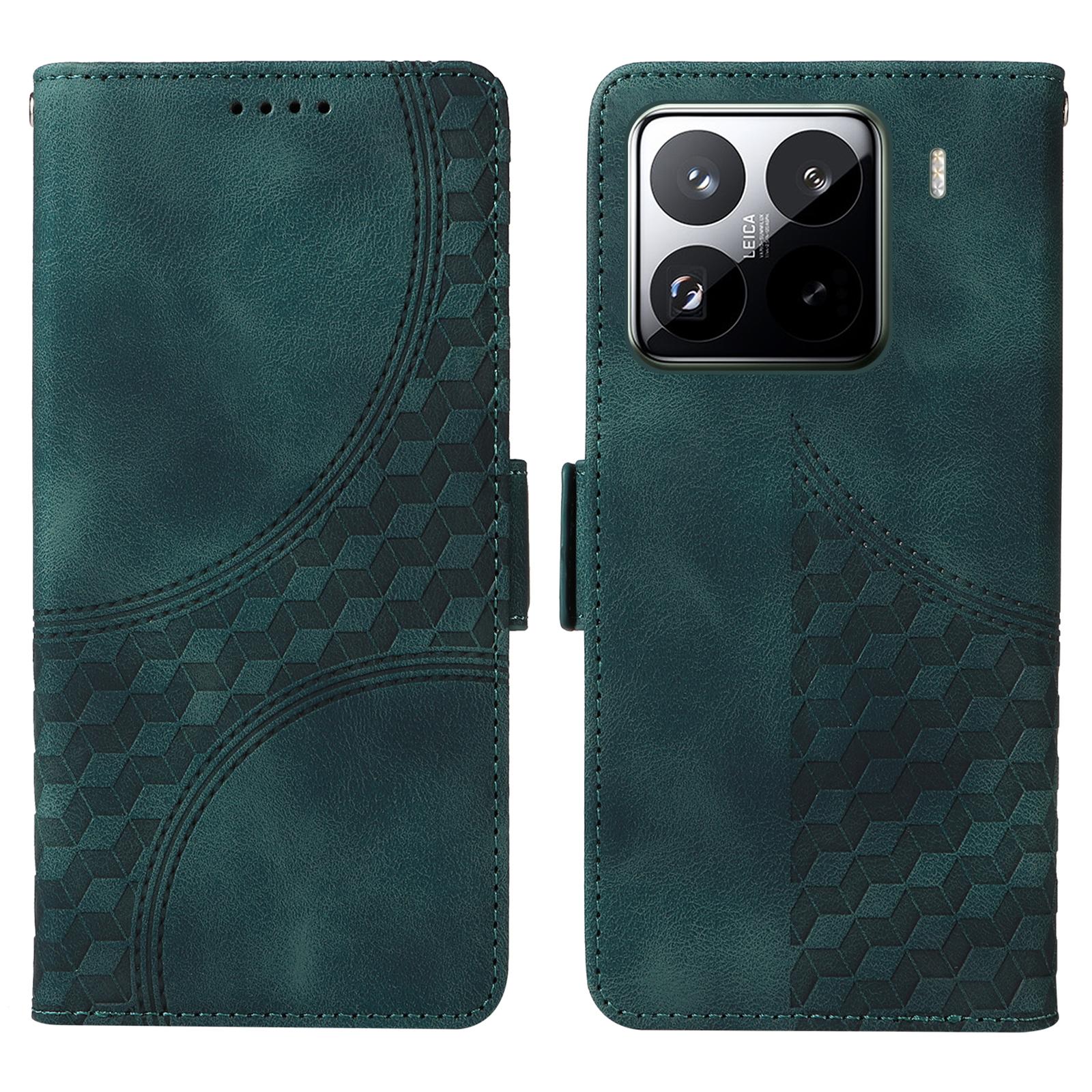 

Для Xiaomi 15 Pro Чехол из ПУ кожи Чехол для телефона Ромбовидный Звездный с тиснением Green