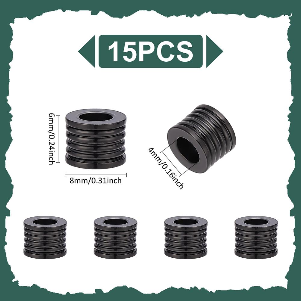 15Pcs 304 Stainless Steel Beads, Column, Black, 8x6mm, Hole: 4mm