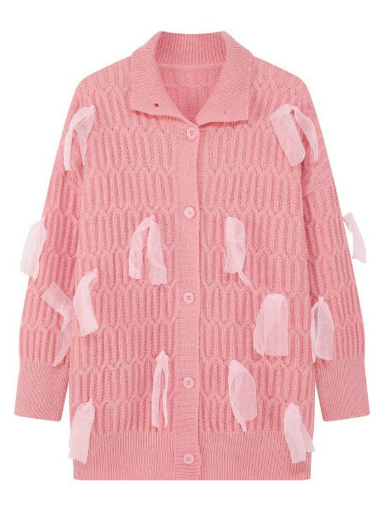 

Женский осенне-зимний кардиган с длинным рукавом, однотонный, с лентой 5XL розовый