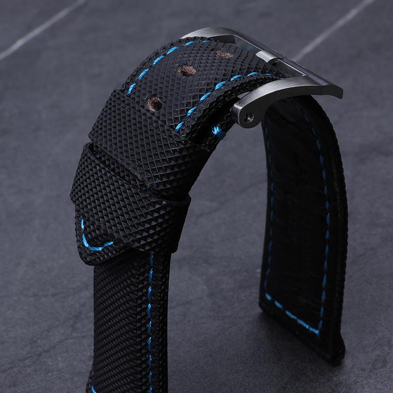 Soft Nylon Carbon Fiber Leather Wacthband For Panerai Strap PAM386/441 Blue Black Wristband Bracelet 24mm With Pin Buckle
