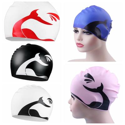 Silikon Badekappe Fischschwanzmuster Tauchkappe Schlichter Stil Silikon Badekappe zum Schwimmen