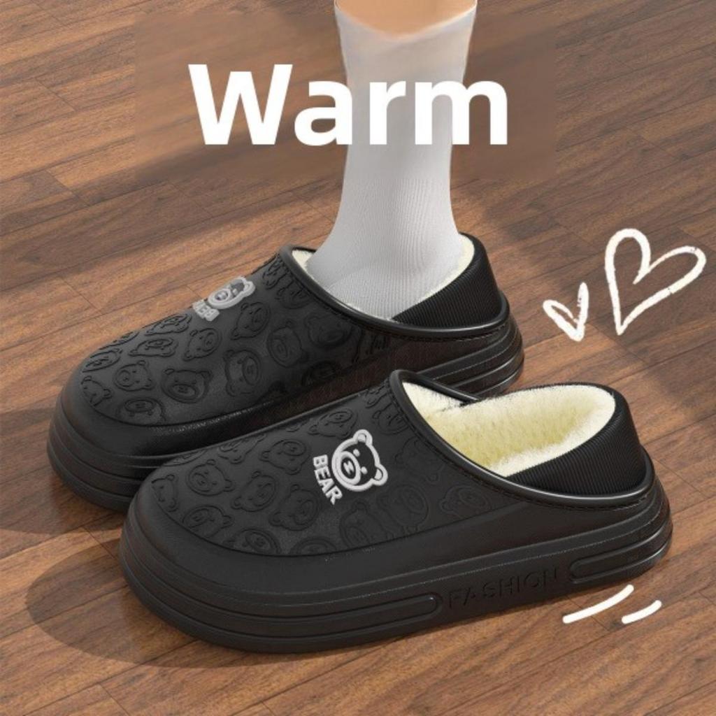 Waterproof Cotton Slippers for Women In Autumn and Winter, Anti Slip Plush Bags and Cotton Shoes for Indoor Home Use