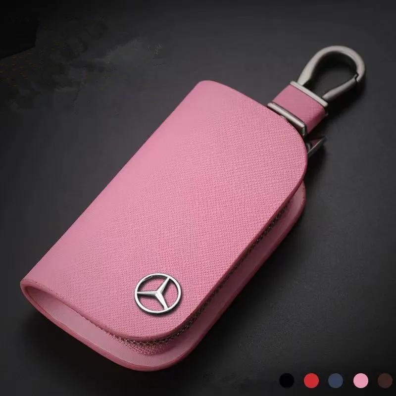 EBS4 Hot 2025 Leather Car Key Case Cross Pattern Car Key Cover Key Holder for Mercedes Benz New B/C/E Class A Class C200L GLC GLK CLA