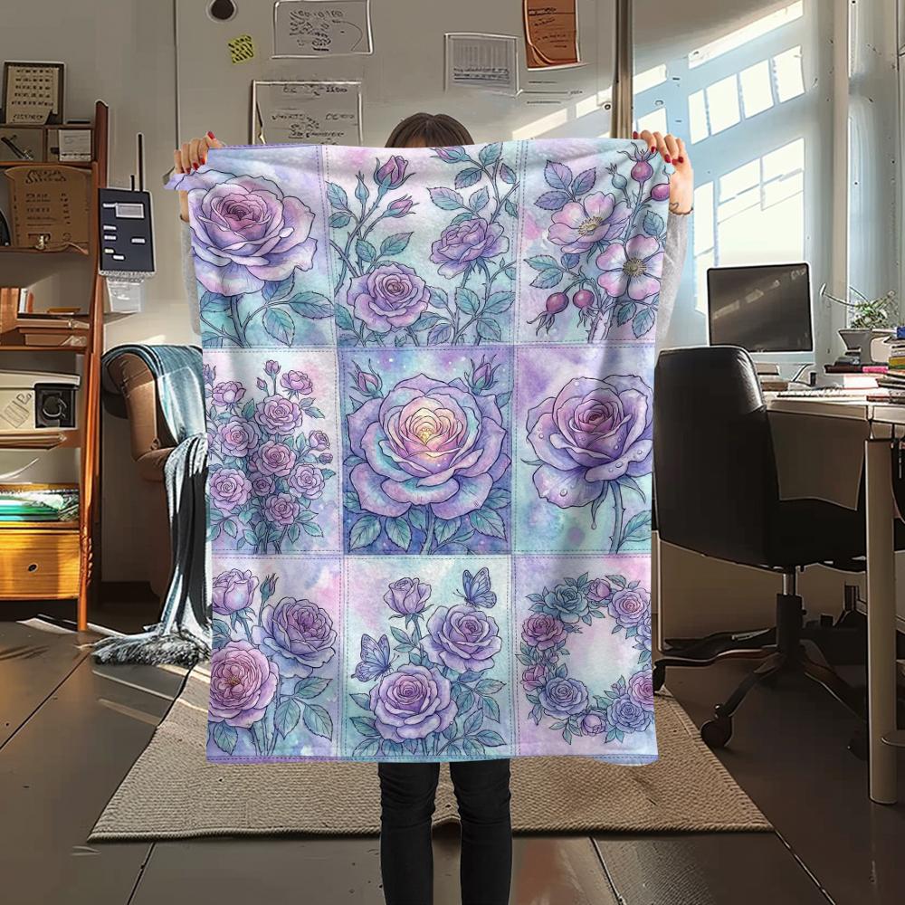 

1Pc Dreamy Rose Print Flannel Blanket, High quality Comfortable for All Seasons, Home Decor, Warmth and Comfort, Perfect for Christmas Gifts 37 80cm x 120cm