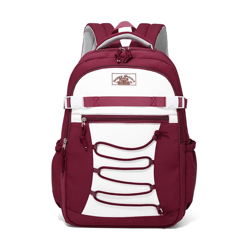 Casual Color Block Backpack With Lightweight Nylon Material For Middle School Students And School Use красный