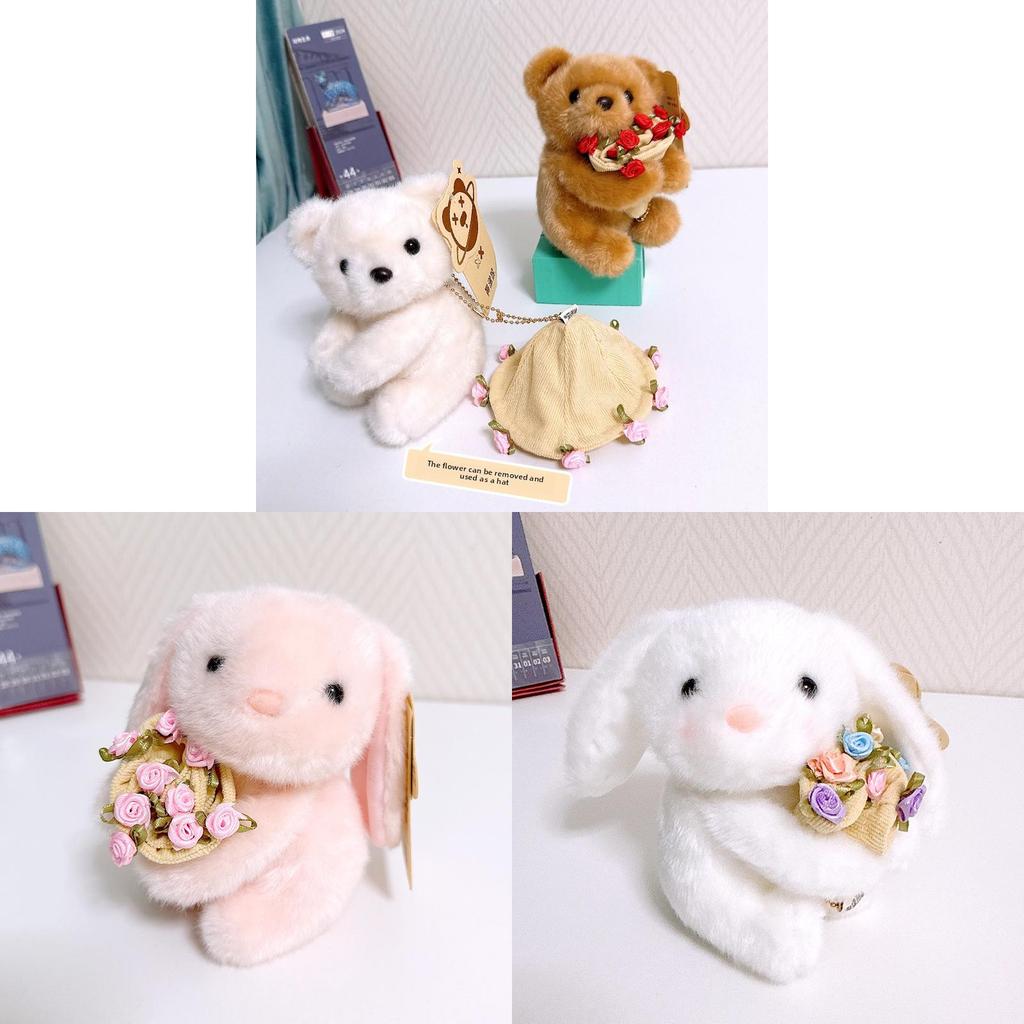Plush Bunny Rose Arrangement Table Decor With Keychain For Gift And Home Decor
