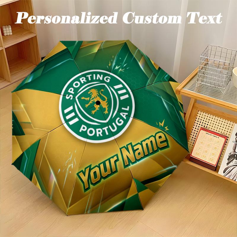 8 Rib Auto Folding Umbrella Sporting CP Print Custom Name Text Portable Rain Gear